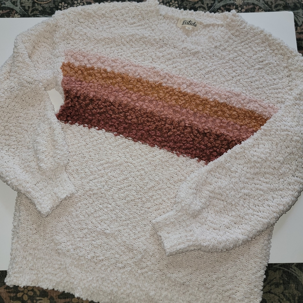 Listicle Cream Sweater with Pink and Brown Stripes Never Worn